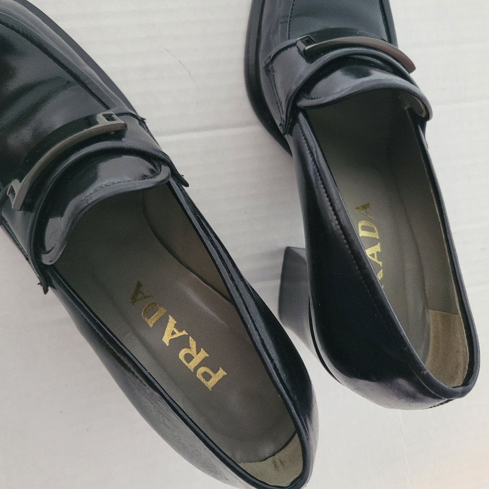 Vintage Leather Prada Loafers Heel - Picture 11 of 15